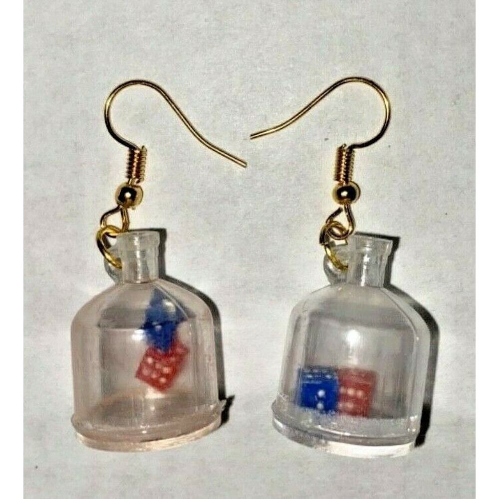 Vintage Mini‎ Dice Charm Earrings Blue And Red From New Old Stock C4